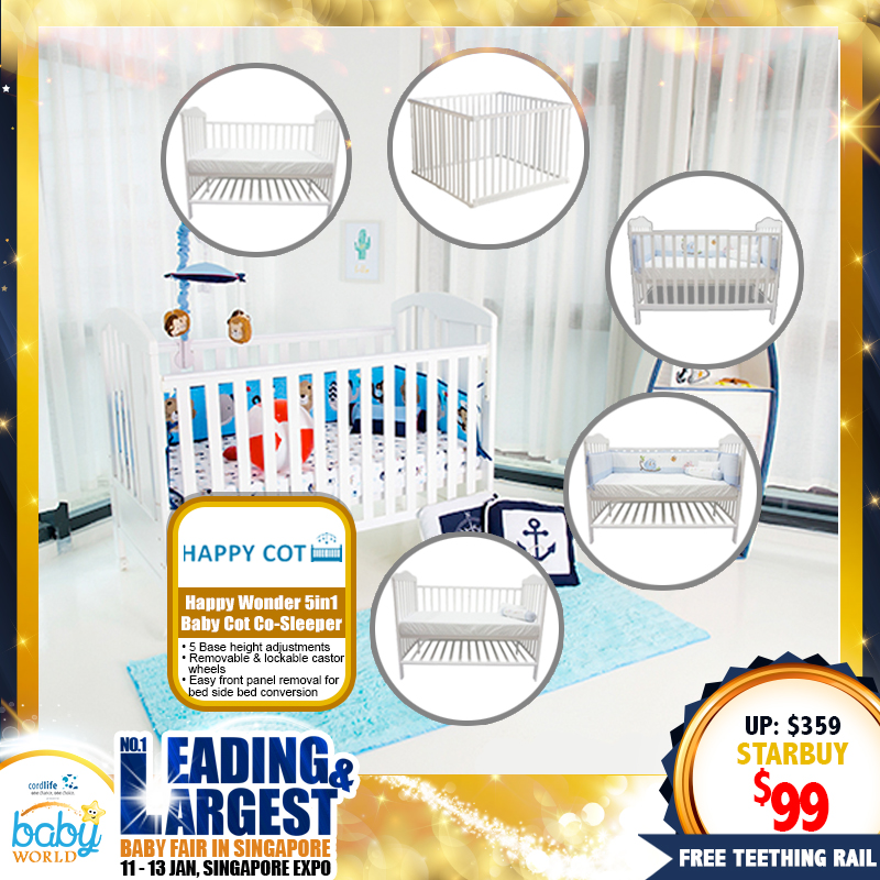 Happy Wonder 5 in 1 Baby Co-Sleeper Cot + Teething Rail (NOW 72 PERCENT OFF!!)